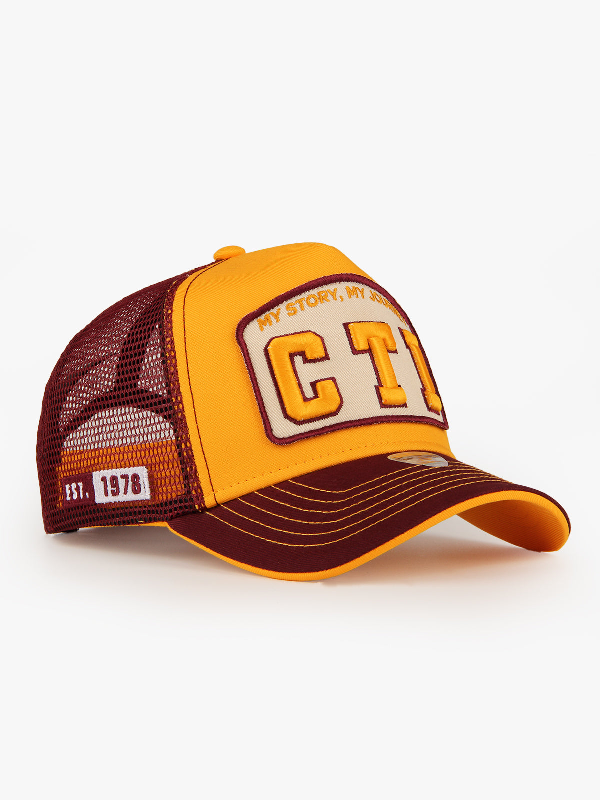 Trucker Hat - Name Collection - Custom Made Three Letters - Sarı/Bordo