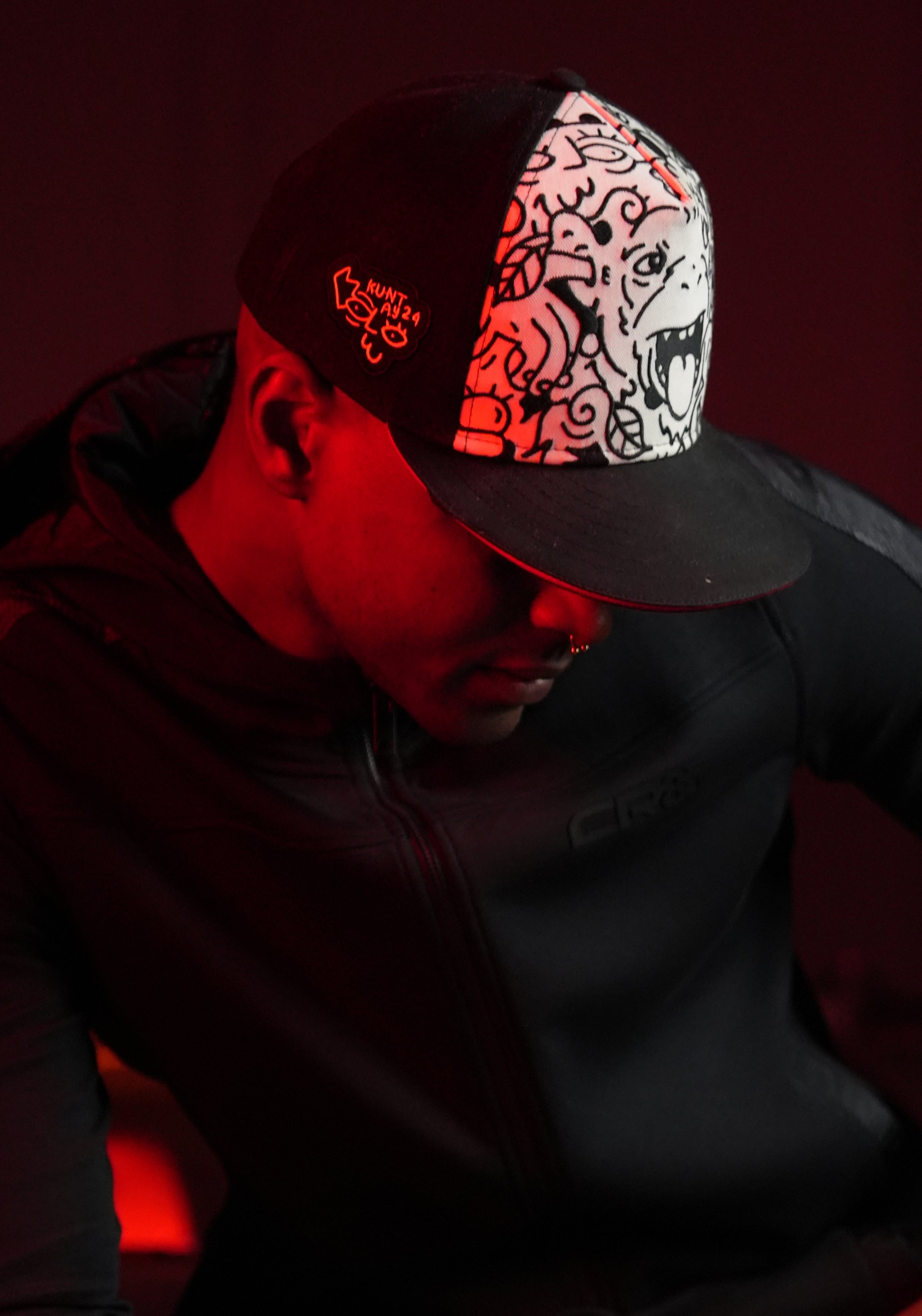 Snapback Cap - Art Collection - Doodle Monkey - Siyah/Beyaz